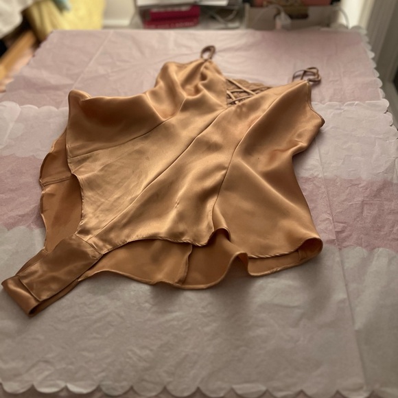 VTG 90s La Senza champagne lingerie Small shortie onesie satin 100% polyester - Picture 8 of 16